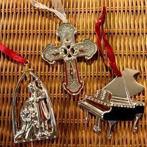 Three Harvey Lewis Christmas ornament, rhinestone, 2 crosses and 2014 snowflake